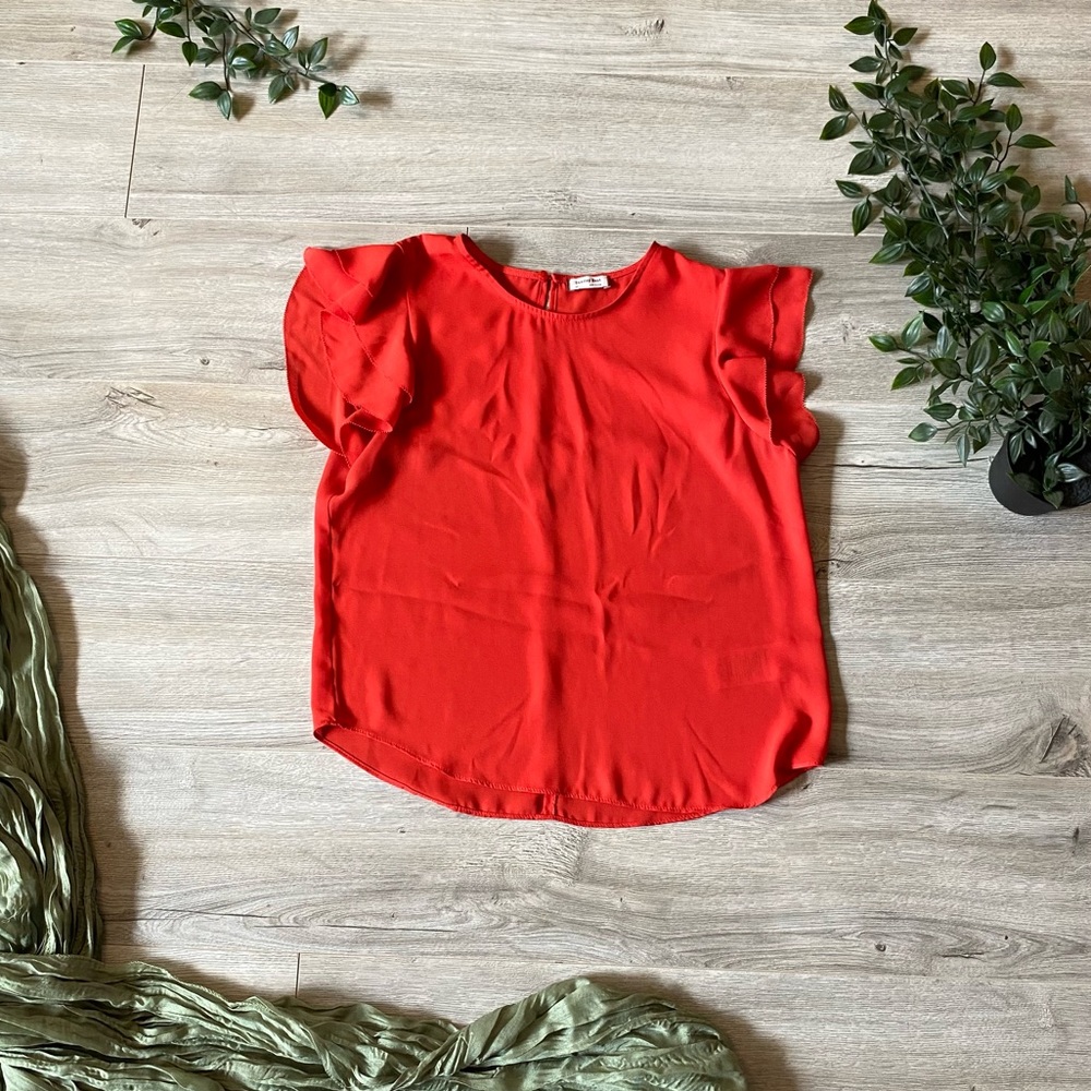 Sunday Best (Aritzia) Red Ruffle Sleeve Chiffon Tank